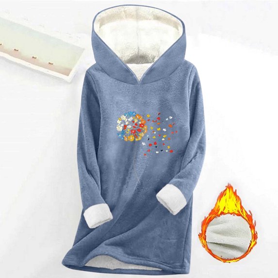 Pounoo Long Hoodies for Women Cute Print Graphic Fleece Lined Long Sleeve Sweatshirts Casual Lightweight Warm Hooded Tops Gift