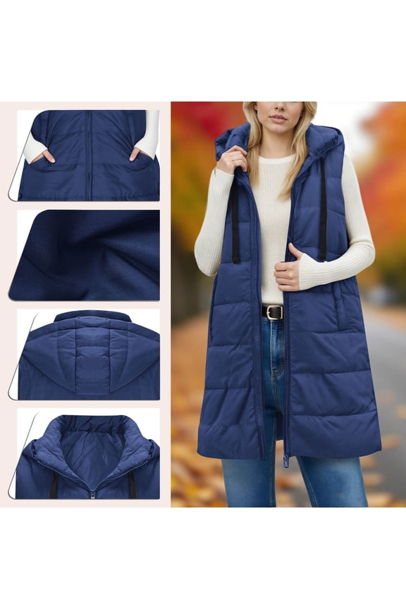 Long Puffer Vest Women Winter Warm Long Gift Quilted Sleeveless Jackets with Pockets Fall Fashion Zip Up Puffy Coat Outerw ear