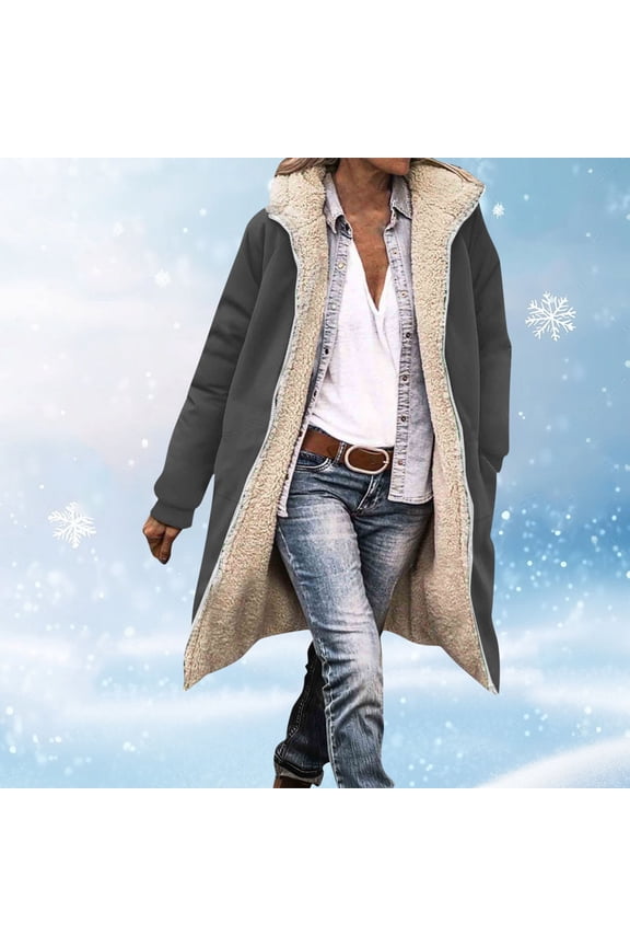 Long Reversible Winter Coats for Women Oversized Fleece Puffer Thicken Warm Shearling Down Jackets Outerwear Long Coats Parka Jacket with Hood Gift