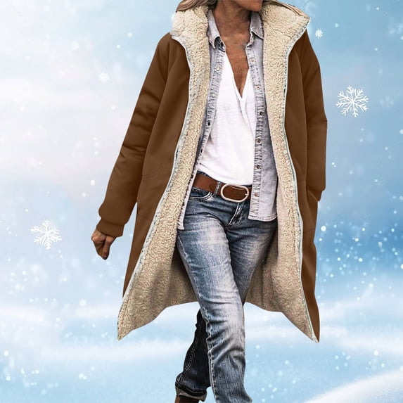 Pounoo Long Reversible Winter Coats for Women Oversized Fleece Puffer Thicken Warm Shearling Down Jackets Outerwear Long Coats Parka Jacket with Hood Gift