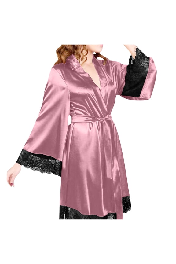 Long Sleeve Kimono Robe for Women Wrap Style with Self-Tie Belt Soft Flowing Loungewear Elegant Sleepwear for Bride & Everyday Lounge Gift
