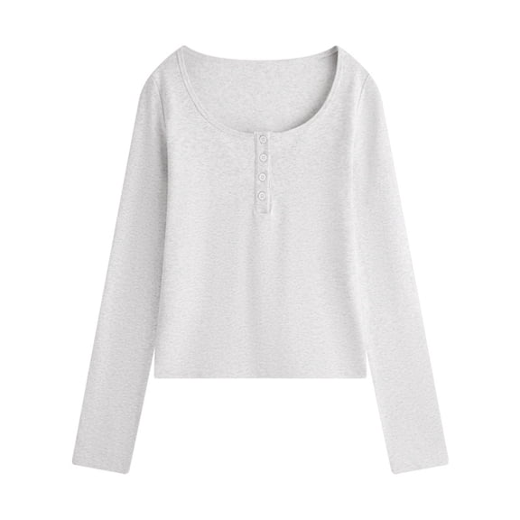 Pounoo Long Sleeve Shirts for Women Button Ribbed Knit Solid Color Tops for Women Comfy Fall Loose Fit Sweatshirts Gift