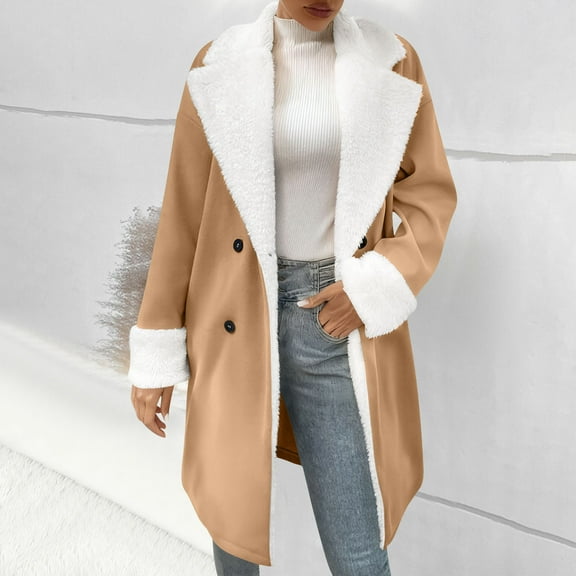 Pounoo Long Winter Coats for Women Western Fuzzy Fleece Lined Button Down Jackets for Women Brown Faux Suede Trench Coat Leather jackets Gift