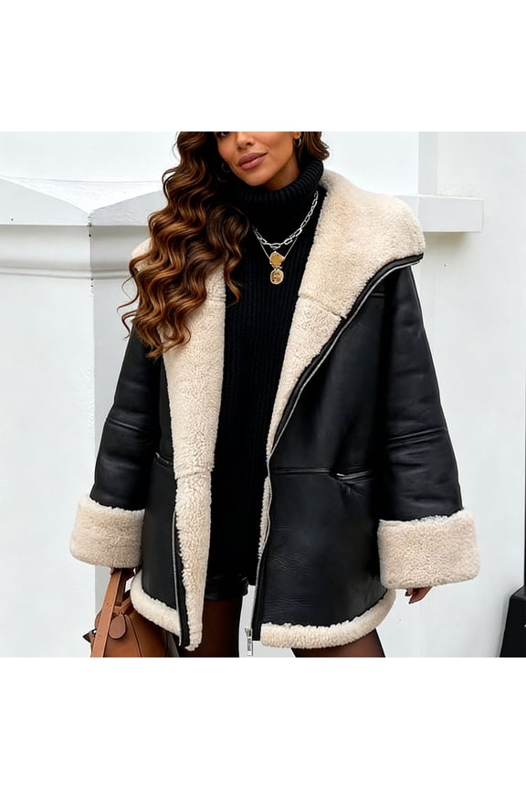 Long Winter Coats for Women Western Fuzzy Fleece Lined Zip Up Jackets for Women Trench Coat Leather jackets Gift