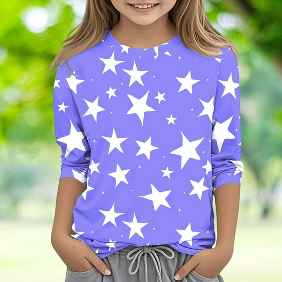 Pounoo Loose Sweatshirts Pullovers Kids 3/4 Sleeve Tops Round Neck Print Skin-Friendly Girls Sweaters Sweatshirts for Teens