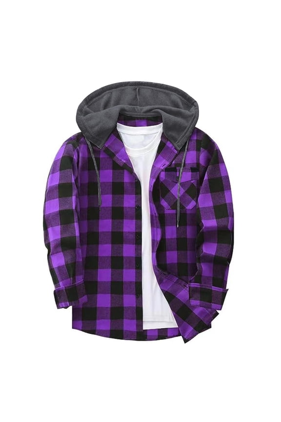 Mens Button Down Long Sleeve Shirts Hooded Contrast Plaid Print Blouses Casual Daily Weekend Gatherings Comfortable Shirts Tops Gift