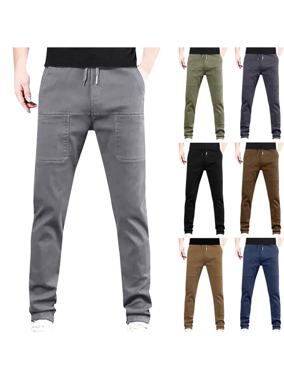 Mens Cargo Pants Drawstring Waist Patch Pockets Trousers for Men Tapered Fit Work Outdoor Hiking Vintage Boho Versatile Mens Casual Pants