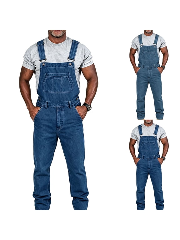 Mens Denim Overalls Adjustable Shoulder Straps Button Fastening Multi Pockets Jumpsuits for Men Regular Fit Workwear Practical Mens Coveralls