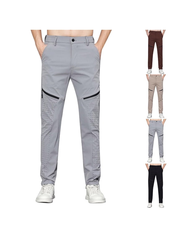 Mens Hiking Pants Zip Side Pockets Perforated Panels Trousers for Men Straight Fit Outdoor Hiking Practical Mens Work Pants