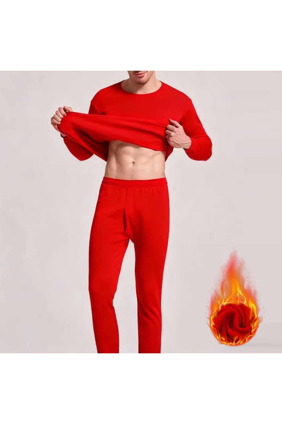Mens Thermal Sets Long Sleeve Crewneck Fleece Lined Warmth Retention Winter Errands Cold Weather Comfortable Underwear Sets Base Layers Gift