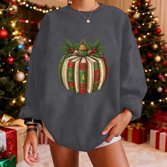 Pounoo Merry Christmas Sweatshirts for Women Merry Christmas Graphic Crewneck Long Sleeve Sweatshirt Cute Xmas Holiday Pullover Tops Gift