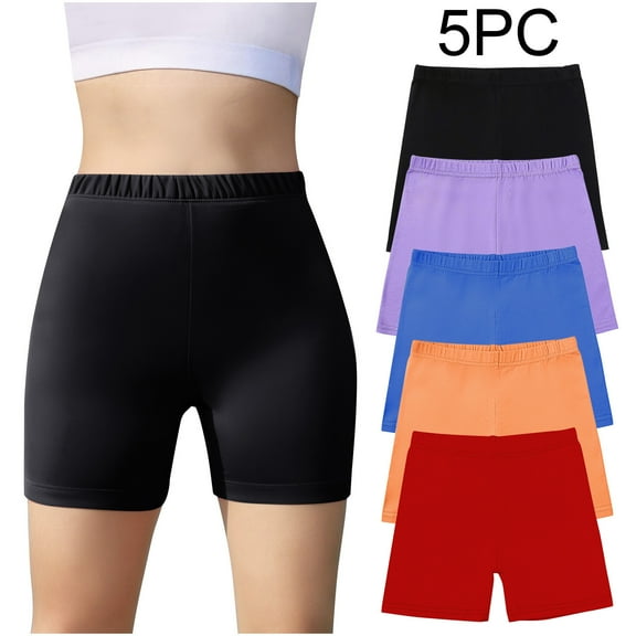 Pounoo New 2025 Girls Shorts Size 10-12 (5-14Y) Girls' Leggings Solid Color Children's Pants Elastic and Comfortable Bottoming Yoga Shorts with 5 Pieces. Shorts for Girls