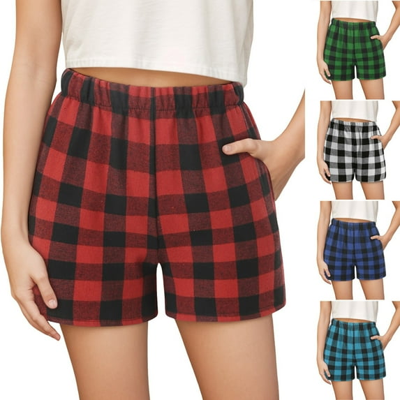 Pounoo New 2025 Girls Shorts Size 10-12 Cute Plaid Summer Shorts Elastic Waisted with Pocket Soft Satiny Shorts for Girls
