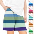 thumbnail image 1 of Pounoo New 2025 Girls Shorts Size 10-12 Loose Striped Summer Shorts Elastic Waisted with Pocket Soft Satiny Shorts for Girls, 1 of 5