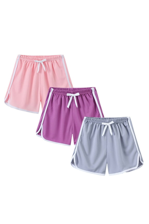 New 2025 Shorts for Girls 4-16 3Pc Summer Children's Leisure Sports Shorts Solid Color Pants Elastic Waist Beach Pants Girls Shorts 7-8