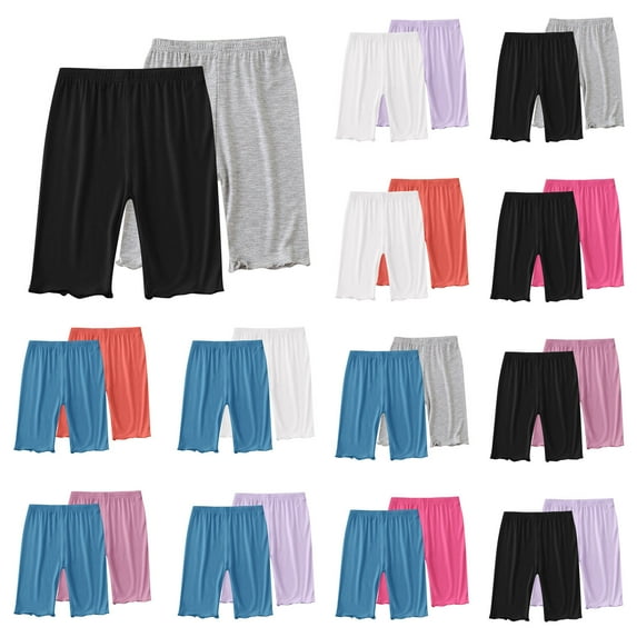Pounoo New 2025 Shorts for Girls 4-16 Cozy Solid Summer Half Shorts Pants Elastic Waisted Soft Satiny Girls Shorts 7-8