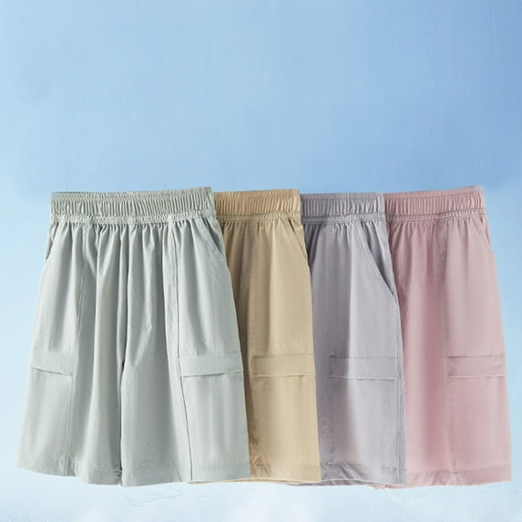 Pounoo New 2025 Shorts for Girls 4-16 Cozy Solid Summer Half Shorts Pants Elastic Waisted with Pocket Breathable Girls Shorts 7-8