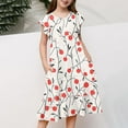 thumbnail image 1 of Pounoo New Dresses For Girls Cute Print Short Sleeve Casual Dresses Round Neck Knee Length Dress With Pocket Quick Drying Kids Dresses Girls 4-16, 1 of 5