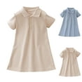 thumbnail image 1 of Pounoo New Dresses For Girls Cute Solid Short Sleeve Casual Dresses Lapels Knee Length Dress Button Front Skin-Friendly Kids Dresses Girls 4-16, 1 of 9