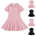 thumbnail image 1 of Pounoo New Dresses For Girls Fashion Solid Short Sleeve Casual Dresses Lapels Knee Length Dress Button Front Skin-Friendly Kids Dresses Girls 4-16, 1 of 5