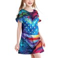 thumbnail image 1 of Pounoo New Dresses For Girls Loose Print Short Sleeve Casual Dresses Round Neck Knee Length Dress Breathable Kids Dresses Girls 4-16, 1 of 5