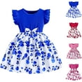 thumbnail image 1 of Pounoo New Dresses For Girls Loose Print Sleeveless Flower Girl Dresses Round Neck Knee Length Dress Bowknot Breathable Kids Dresses Girls 4-16, 1 of 7