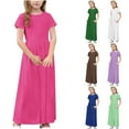 thumbnail image 1 of Pounoo New Dresses For Girls Loose Solid Short Sleeve Casual Dresses Round Neck Long Dress With Pocket Skin-Friendly Kids Dresses Girls 4-16, 1 of 9