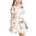 thumbnail image 1 of Pounoo New Dresses For Kids Fashion Print Short Sleeve Casual Dresses Round Neck Knee Length Dress Lightweight Dresses For Girls 10-12, 1 of 5