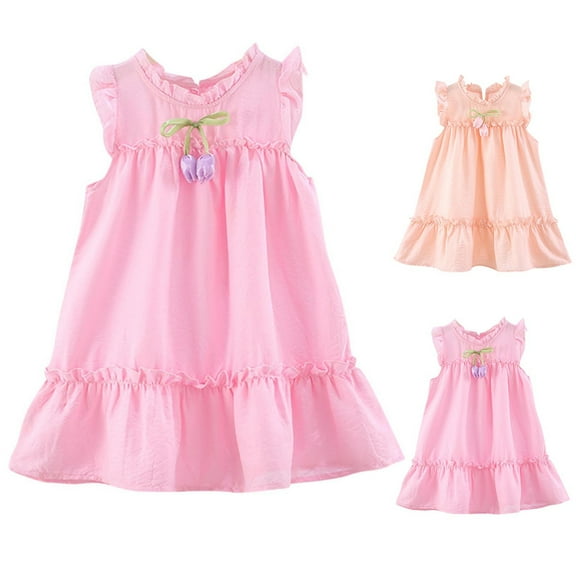 Pounoo New Dresses For Kids Fashion Solid Sleeveless Toddler Girls' Dresses Round Neck Knee Length Dress Bowknot Soft Comfort Dresses For Girls 10-12