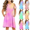 thumbnail image 1 of Pounoo New Dresses For Kids Trendy Gradation Short Sleeve Casual Dresses Round Neck Knee Length Dress With Pocket Lightweight Dresses For Girls 10-12, 1 of 9