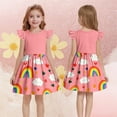 thumbnail image 1 of Pounoo New Dresses For Girls (3-14 Y) Spring And Summer Children Printed Flying Sleeves Short-Sleeved Round Neck Dress Waist Dress For Children Kids Dresses Girls 4-16, 1 of 6