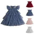 thumbnail image 1 of Pounoo New Girls Dresses 10-12 (2-10 Y) Children And Girls Flying Sleeves Round Neck Princess Skirt Sequined Mesh Fluffy Skirt Short Sleeve Dress In Summer Dresses For Kids Girls, 1 of 6