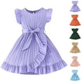 thumbnail image 1 of Pounoo New Girls Dresses 10-12 (4-7 Y) Fashion Girl Summer Solid Color Small Flying Sleeve Round Neck Short Sleeve Pit Dress Princess Skirt Dresses For Kids Girls, 1 of 7