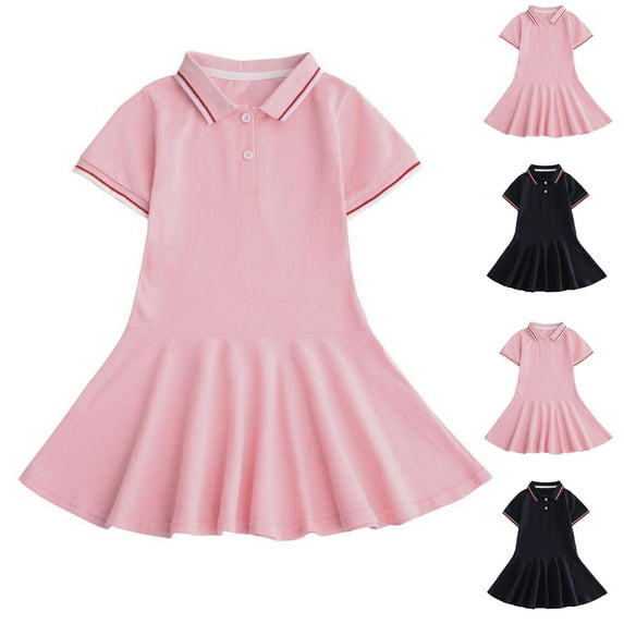 Pounoo New Girls Dresses 10-12 Trendy Solid Short Sleeve Toddler Girls' Dresses Lapels Knee Length Dress Button Front Quick Drying Dresses For Kids Girls