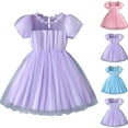thumbnail image 1 of Pounoo New Kids Dresses Girls (4 -7 Y) Fashion Girl Summer Solid Color Puff Sleeve Round Neck Gauze Dress Princess Skirt Girls Dresses 7-8, 1 of 8