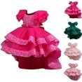 thumbnail image 1 of Pounoo New Kids Dresses Girls Glitzy Sequined Short Sleeve Flower Girl Dresses Squard-Neck Long Dress Lace Bowknot Soft Comfort Girls Dresses 7-8, 1 of 8