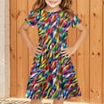 thumbnail image 1 of Pounoo New Kids Dresses Girls Leisure Print Short Sleeve Casual Dresses Round Neck Knee Length Dress Stretchable Girls Dresses 7-8, 1 of 5