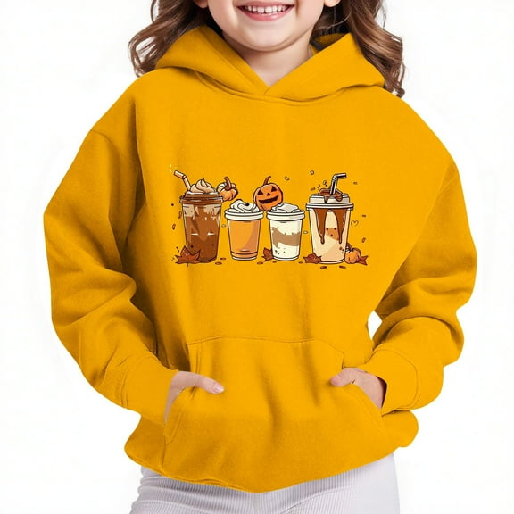 Pounoo New Style Cute Sweatshirts Pullovers Kids Print Hoodies Long Sleeve Tops with Pocket Lightweight Girls Sweatshirts