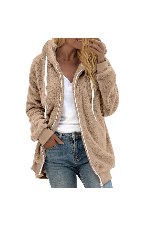 Oversized Fuzzy Fleece Jackets for Women Zip Up Sherpa Fuzzy Hooded Jacket Winter Warm Jacket Gift