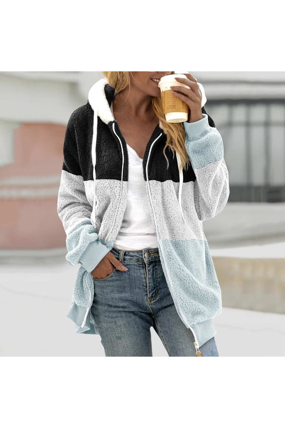 Oversized Fuzzy Fleece Jackets for Women Zip Up Sherpa Fuzzy Hooded Jacket Winter Warm Jacket Gift