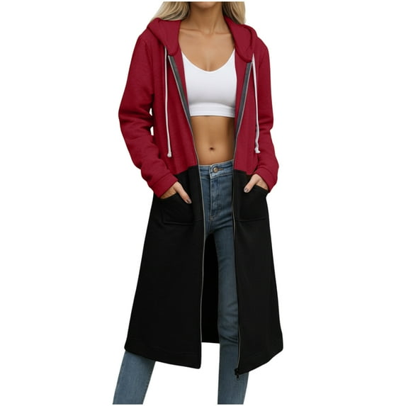Pounoo Oversized Long Hoodies for Women Zip Up Fleece Tunic Long Sleeve Sweatshirts Fall Winter Fashion Casual Fleece Long Jackets Gift