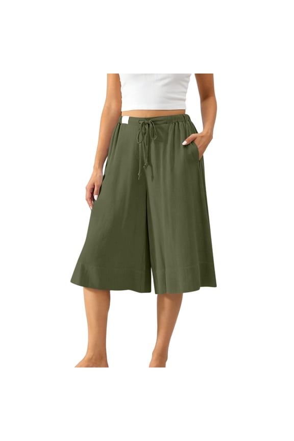 Pants for Women Solid Color Wide Leg Culottes Weekend Outings Breathable Versatile Relaxed Fit Casual Bottoms Gift