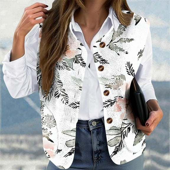 Pounoo Plus Size Fleece Flannel Plaid Vest Tops for Women Button Up Sleeveless Winter Coats Plush Outerwear Jacket with Pockets