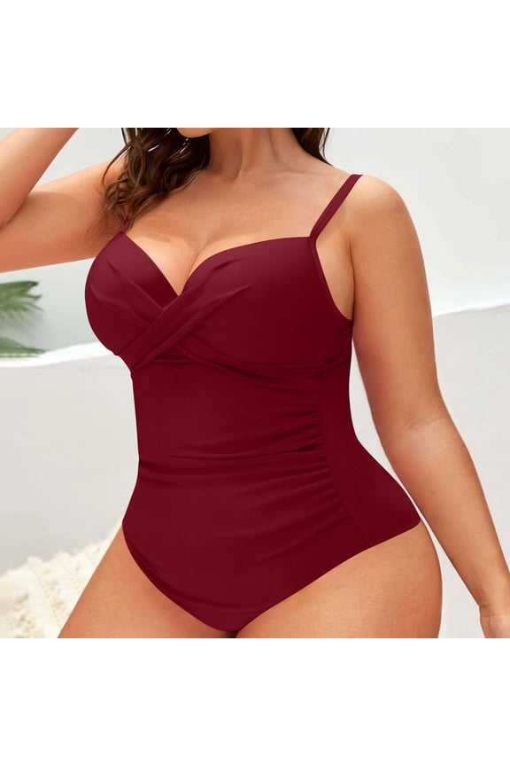 Plus Size One Piece Swimsuits Twist Front Sweetheart Neck Ruched Tummy Control Monokinis Elegant Beach Wear Gift