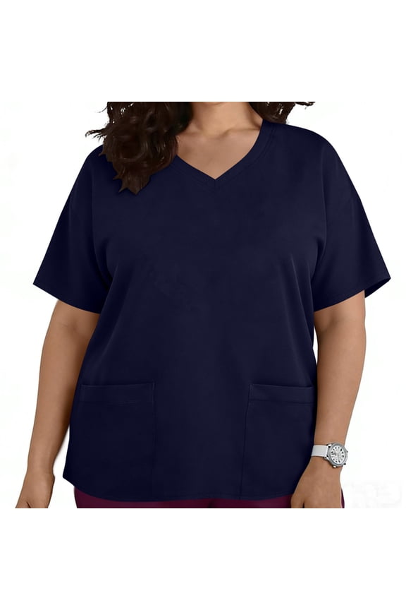 Plus Size Scrubs for Women V-Neck Solid Color Top Oversized Soft Stretch Medical Uniform Top Durable & Breathable Scrub Shirt Gift