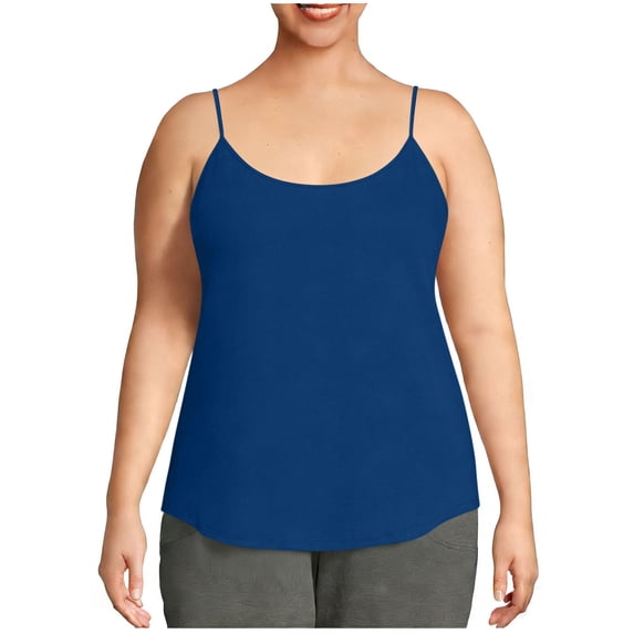 Pounoo Plus Size Tops for Women Sleeveless Spaghetti Strap Solid Color Curved Hem Casual Daily Layering Comfortable Camisoles Tank Tops Blouses Gift