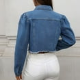 thumbnail image 1 of Pounoo Puff Sleeve Jean Jackets for Women Cropped Lapel Collar Button Down Jackets Casual Western Denim Jacket with Pockets Gift, 1 of 8