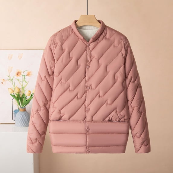 Pounoo Puffer Jackets for Women Stand Collar Lightweight Quilted Jacket Casual Trendy Warm Down Long Sleeve Coats with Pockets Gift