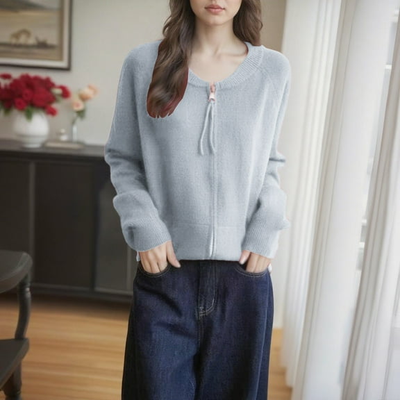 Pounoo Quarter Zip Sweaters for Women V Neck Ribbed Knit Solid Color Long Sleeve Pullover Thumb Hole Jumper Tops Gift