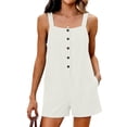 thumbnail image 1 of Pounoo Rompers for Women Square Neck Spaghetti Strap Linen Blend Rompers Minimalist Style Lightweight Breathable Button Front With Pockets Loose Fit Rompers Gift, 1 of 6